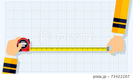 Measuring tape in the hands of a man. Template for a poster 73422207