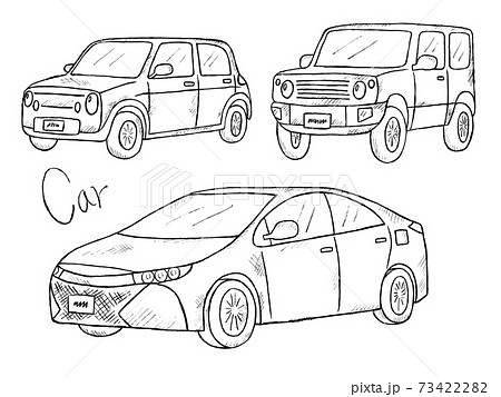 乗り物や自動車の白黒手書きイラストイメージのイラスト素材