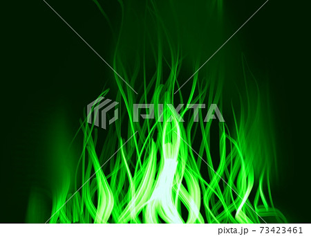 メラメラと燃える緑色の炎のシンプルなイラストのイラスト素材