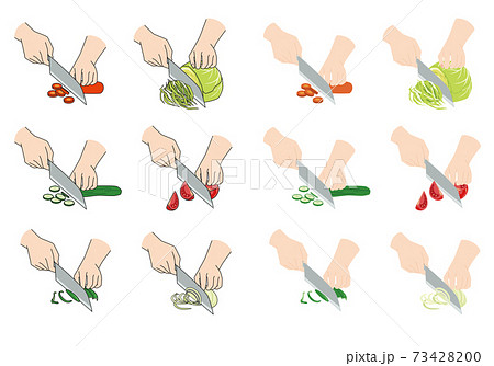 包丁で野菜を切る 手のイラスト素材 7340