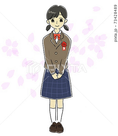 桜と制服の女の子 卒業式 入学式のイラスト素材