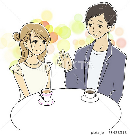 カフェで会話する男女のイラスト素材