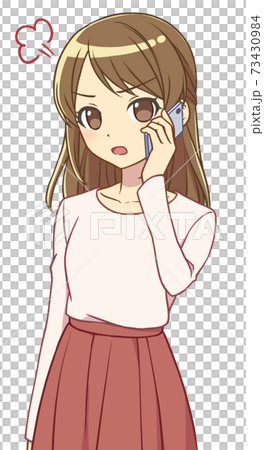 スマホで話す私服の女性　怒る 73430984