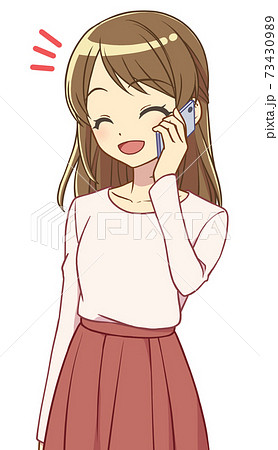 スマホで話す私服の女性 笑うのイラスト素材