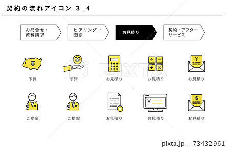 契約の流れのシンプルアイコンセット3 4 お見積り のイラスト素材