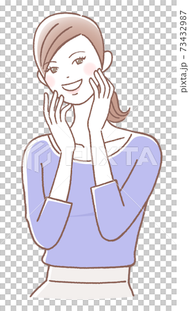 A woman who rejoices with her hands on her cheeks 73432987