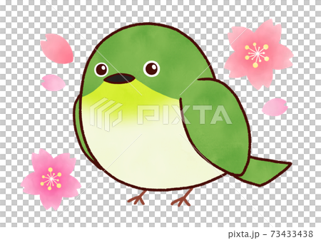 ワンポイントに シンプルなメジロと桜のイラスト素材