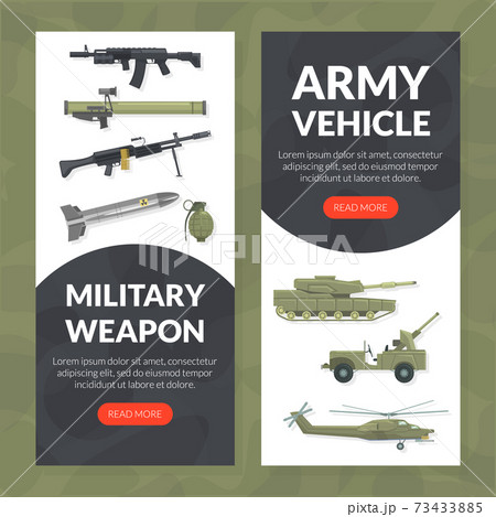 Military Weapon Landing Page Template, Army Vehicle Website Interface Flat Vector Illustration 73433885