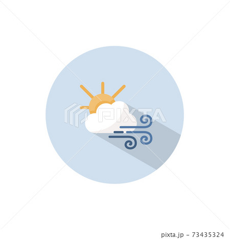Strong wind, sun and cloud. Flat icon on a circle. Weather vector illustration 73435324