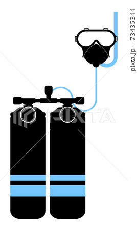 Scuba diver oxygen bottle with breathing mask and snorkel. Part of the ammunition. Isolated vector on white background Scuba diver oxygen bottle with breathing mask and snorkel. Part of the ammunition. Isolated vector on white background 73435344