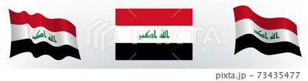 Flag of the Republic of Iraq in a static position and in motion, developing in the wind, on a white background
