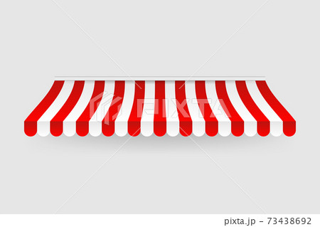 Red and white sunshade. Outdoor awnings for cafe and shop window isolated vector set. Tent sunshade for market, stripe summer scallop for store illustration 73438692