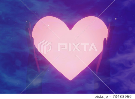 Hold a luminous bright heart in hands. Giving a heart, love. Heart symbol in hands. 3d illustration 73438966