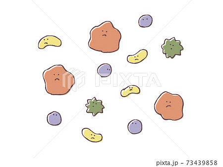 色々な細菌 ウイルス 怒り顔 の手描きカラーイラストのイラスト素材
