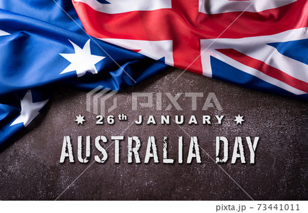 Happy Australia day concept. Australian flag against old stone background. 26 January. Happy Australia day concept. Australian flag against old stone background. 26 January. 73441011