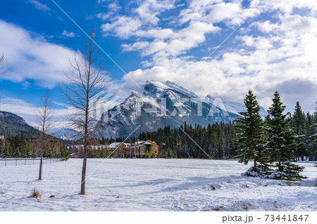 Banff Recreation Grounds in snowy winter. Banff National Park, Canadian Rockies, Alberta, Canada. 73441847
