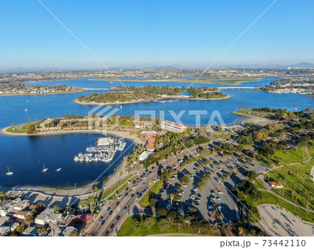 Aerial view of Mission Bay and Beaches in San Diego, California. USA.  73442110