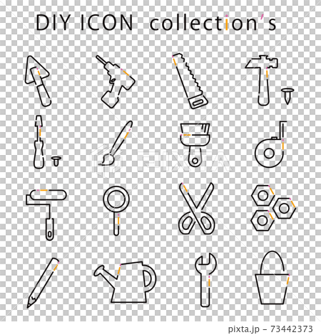 DIY　工具　線画　3色アイコン　黒基調 73442373