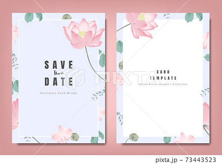 Botanical wedding invitation card template design, pink lotus flowers and leaves 73443523