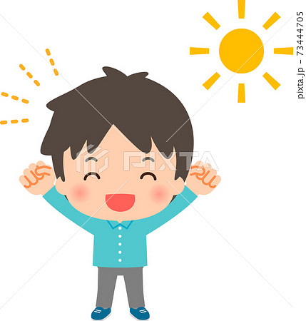 伸びをする若い男性と太陽 伸びをする若い男性と太陽 73444705