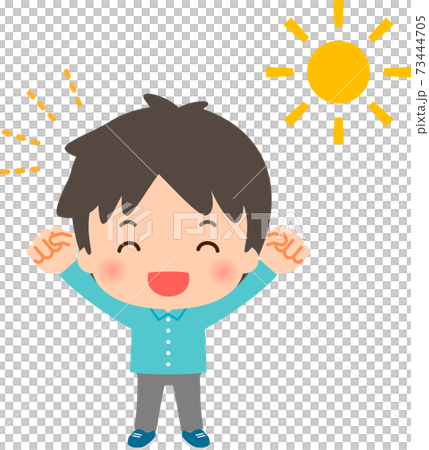 伸びをする若い男性と太陽 伸びをする若い男性と太陽 73444705