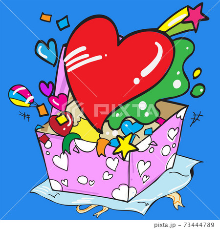 The heart and gift box cartoon style vector image 73444789