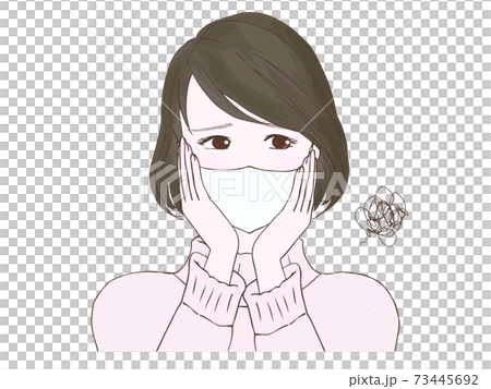 マスクをつけた困り顔の女性2のイラスト素材