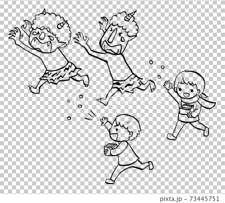 Illustration line art of a bean-maki child and a demon running away 73445751