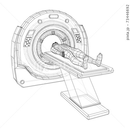 MRI machine scanning patient inside. Vector MRI machine scanning patient inside. Vector 73446692
