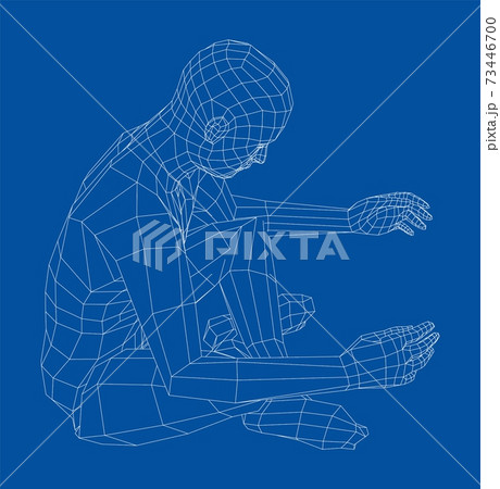 Wireframe man relaxing in lotus position. Vector Wireframe man relaxing in lotus position. Vector 73446700