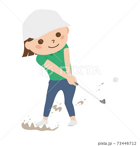 ゴルフをしてる女性のイラスト バンカーからゴルフボールを飛ばしてる女性 のイラスト素材