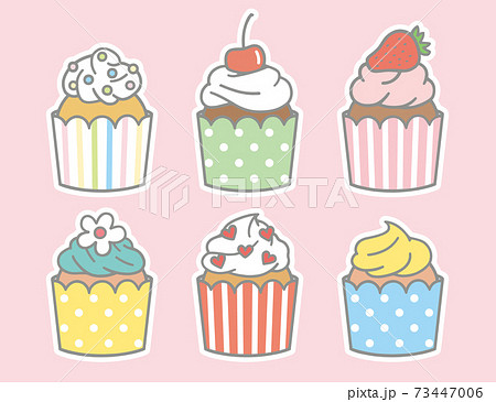 A Set Of 6 Cute Cupcakes Stock Illustration