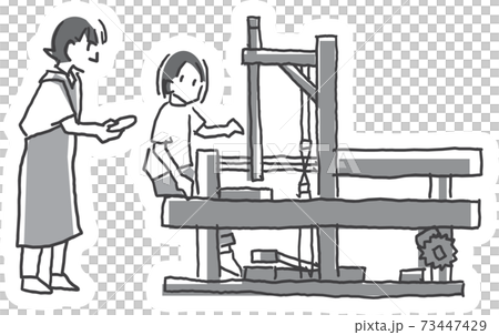 奄美大島紬の体験イラスト　機織りしている女性と教える女性 73447429