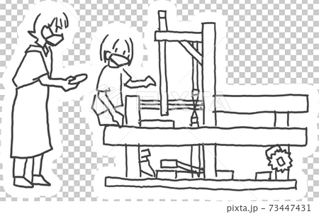 奄美大島紬の体験イラスト　機織りしている女性と教える女性 73447431