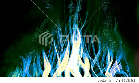 メラメラと火柱を立てて燃えるカラフルな炎のイラストのイラスト素材