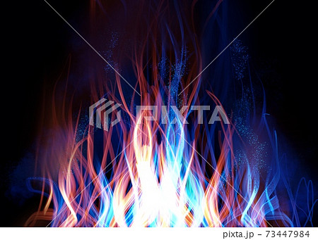 メラメラと火柱を立てて燃えるカラフルな炎のイラストのイラスト素材