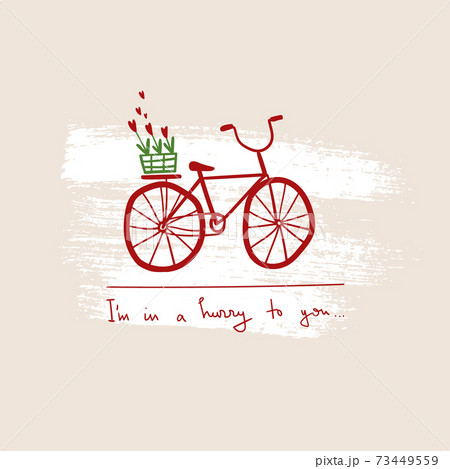 Simple greeting card with vintage bicycle and love flowers. Simple greeting card with vintage bicycle and love flowers. 73449559