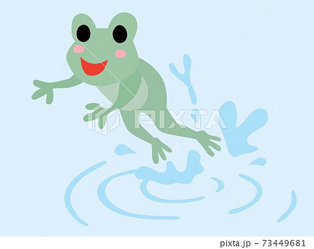 水中からジャンプするカエルのイラストのイラスト素材
