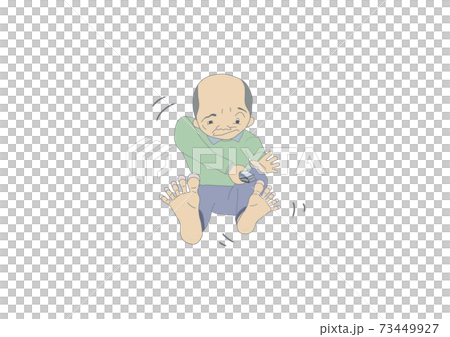 Color illustration of an old man trying hard to cut his toenails 73449927