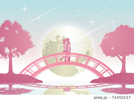 couple hug together and kiss on bridge that link between two coasts,concept art 73450237