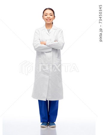 happy smiling asian female doctor in white coat happy smiling asian female doctor in white coat 73450345
