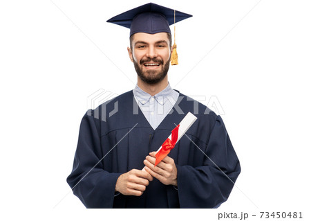 male graduate student in mortar board with diploma male graduate student in mortar board with diploma 73450481