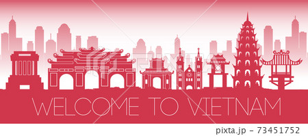 Vietnam famous landmark red silhouette design 73451752