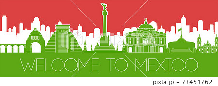 Mexico famous landmark silhouette with national flag color design Mexico famous landmark silhouette with national flag color design 73451762