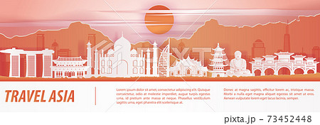 Asia famous landmark paper art with orange red color design 73452448
