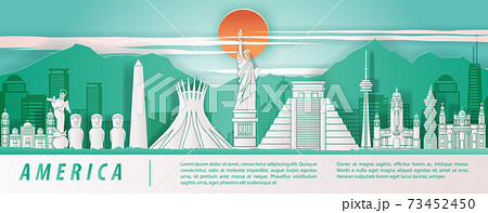 america famous landmark paper art style with green and white color america famous landmark paper art style with green and white color 73452450