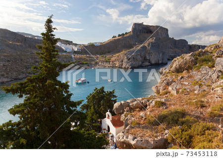 St Paul's church and beach, Lindos, Rhodes, Dodecanese Greece 73453118