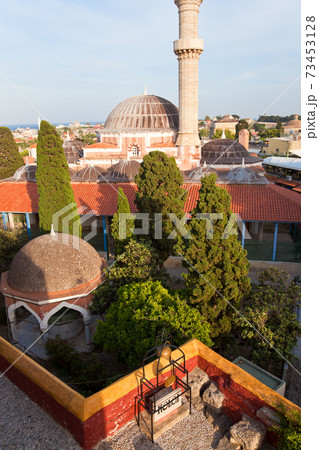 View over Rhodes Town and mosque, Rhodes, Dodecanese Islands, Greece 73453128