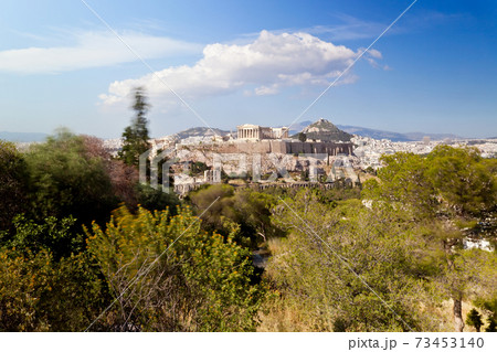View of the Parthenon and the Acropolis seen from Filopappos Hill 73453140
