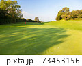 Putting green and ball on golf course 73453156